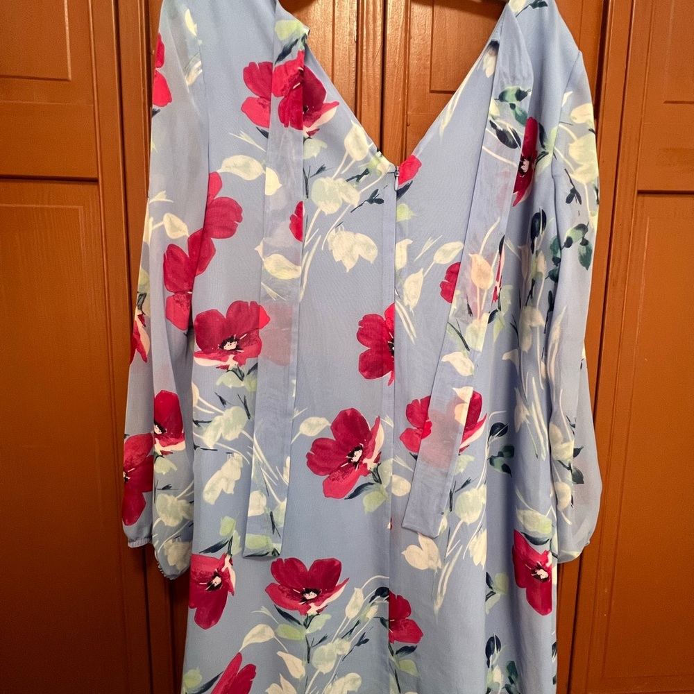 INC International Concepts Floral Long Sleeve Dress in Blue and Red